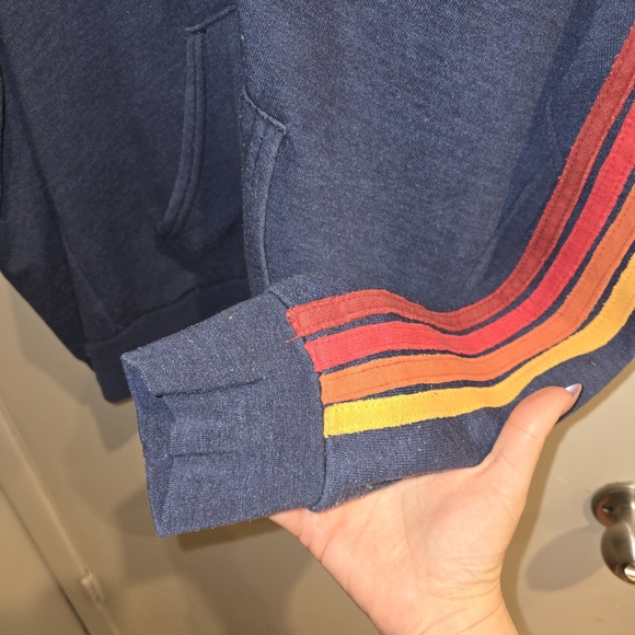 Aviator Nation Blue Zip-Up Hoodie with coloful Stripe! - Picture 4 of 11